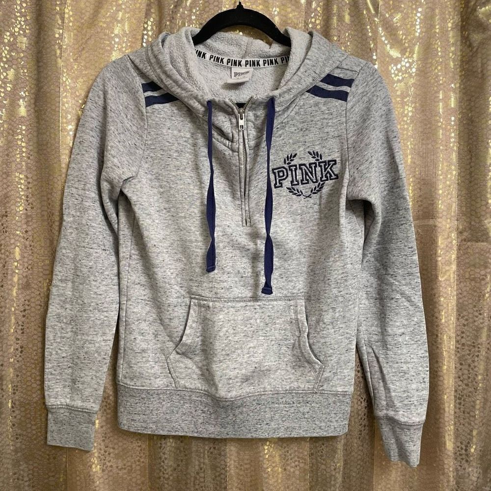 PINK Victorias Secret gray/purple half zip hooded sweatshirt, XS